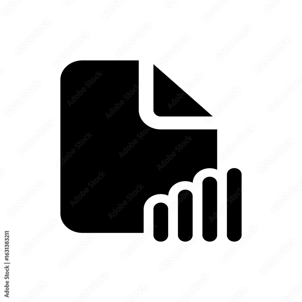 Poster black file document icon with folded corner and signal bars indicating data transfer or connection s