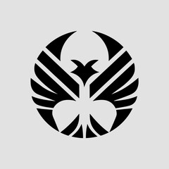 Powerful circular bird logo design of a hawk or phoenix emblem