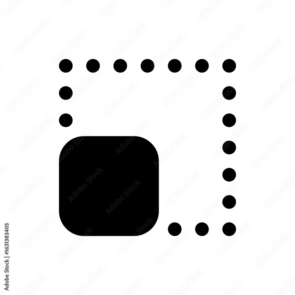 Poster black rounded square with a dotted border forming a square shape on a white background in simple sty