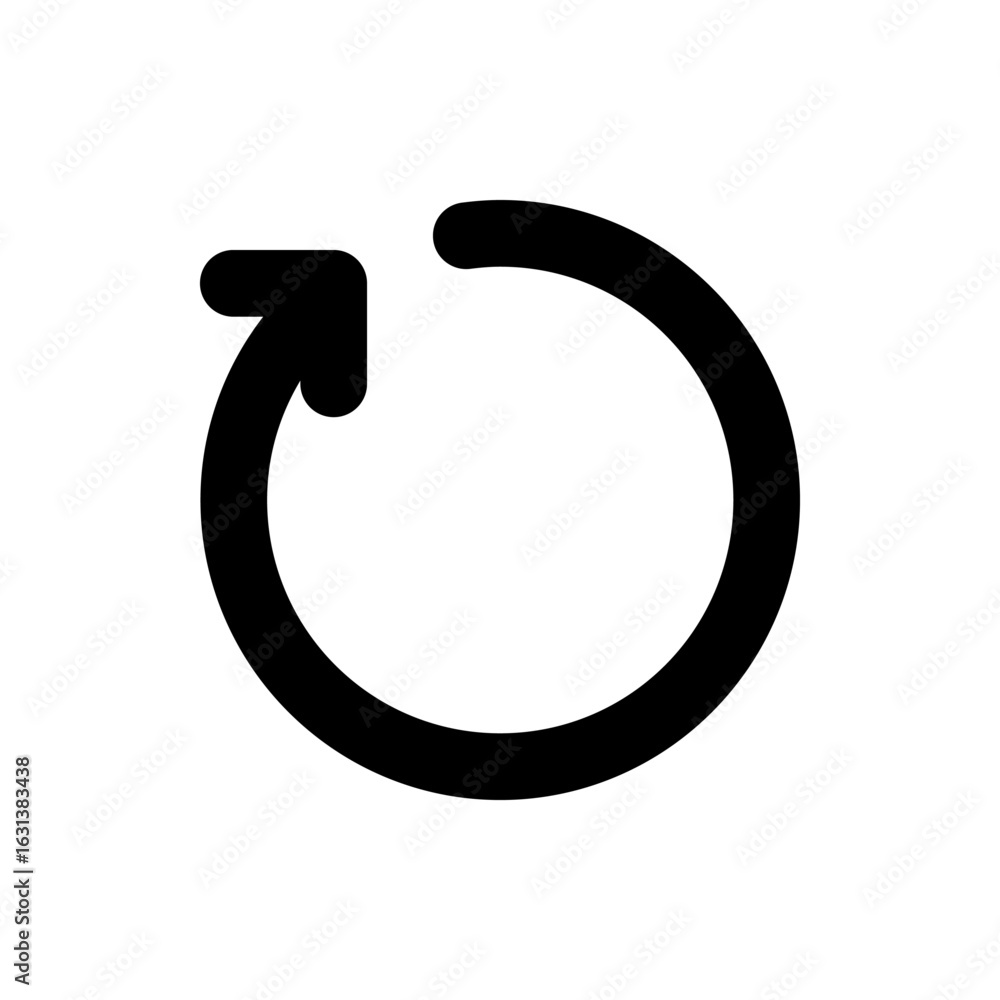 Poster black circular arrow pointing upwards indicating refresh or reload on a white background simple desi
