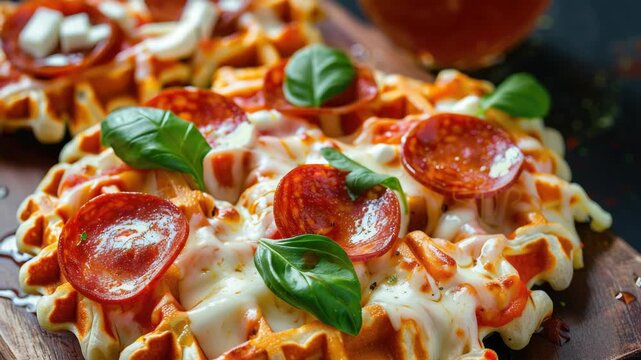 Flatbread pizza with melted cheese and pepperoni, served on a wooden board.
