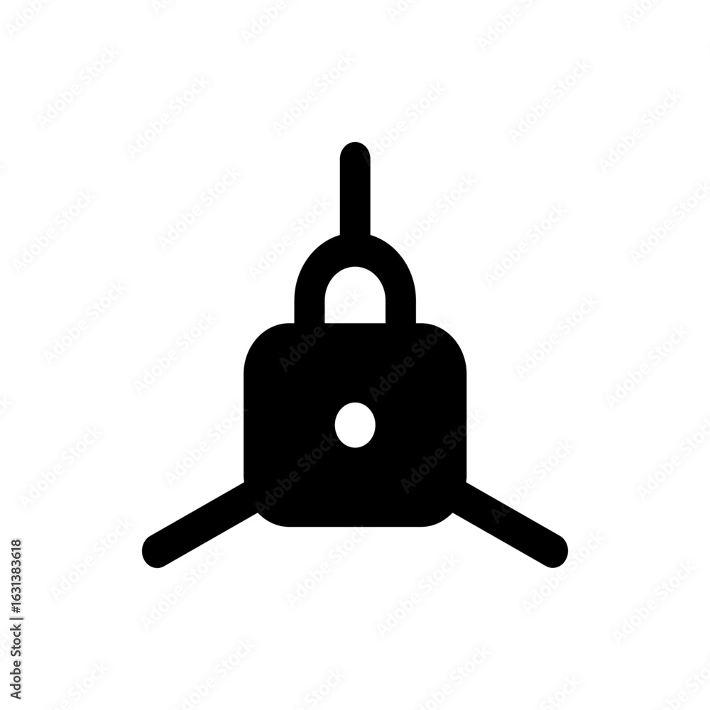Poster illustration of a black device with a center dot and three extending legs on a white background view