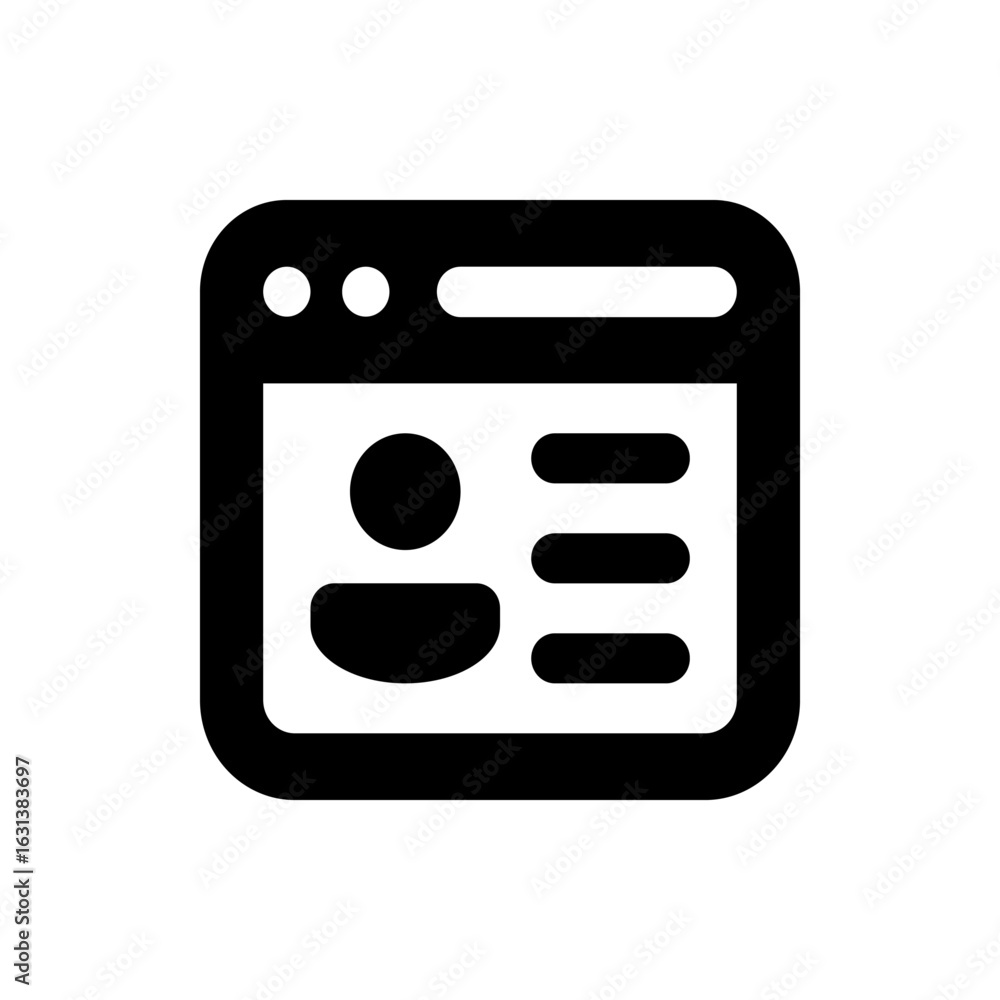 Poster black and white profile page icon featuring a user avatar and three horizontal lines on a rounded re