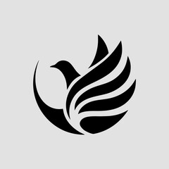 Elegant flying bird logo with circular wings, a symbol of freedom and peace.