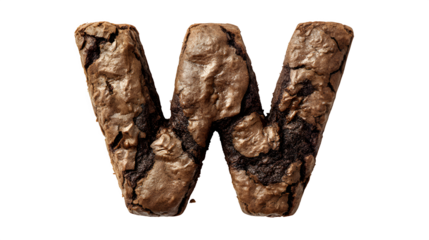 A letter 'W' in cookie style, soft and crinkled, like a double chocolate fudge cookie, isolated on a Transparent Background
