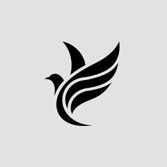 Elegant bird logo design of a flying dove, a minimalist black silhouette for branding