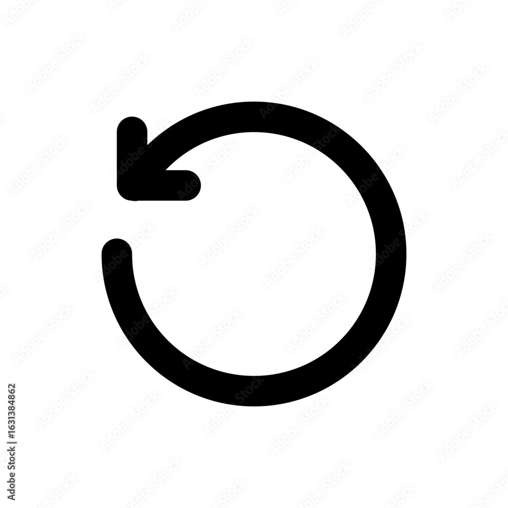 Poster circular arrow pointing left indicating a refresh or undo action in black and white design element