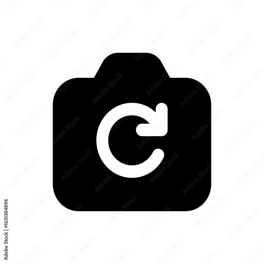 Poster black camera icon with a white circular arrow indicating a refresh or reload function on the interfa