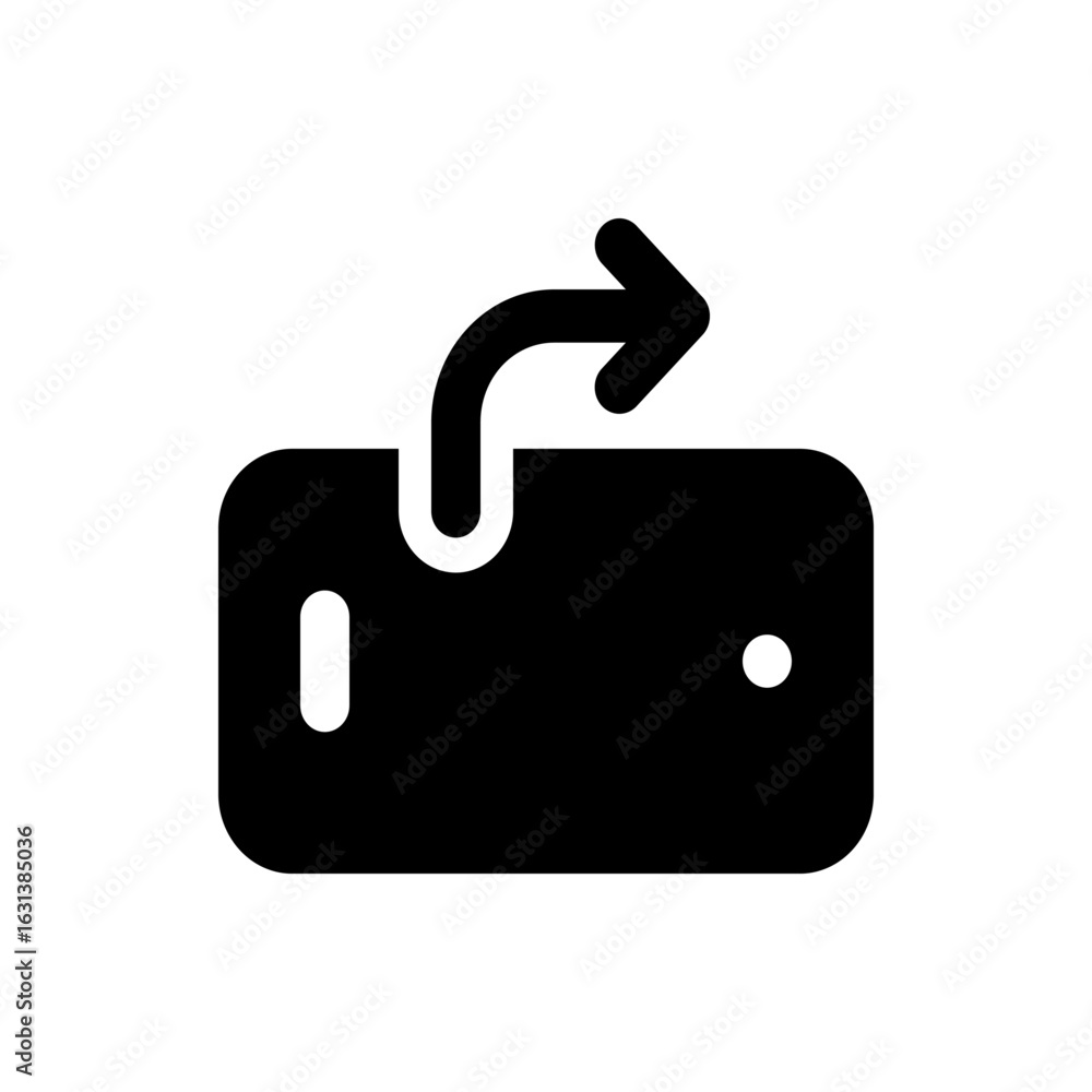Aufkleber black rectangle with rounded corners and an arrow exiting from the top right corner and two white do