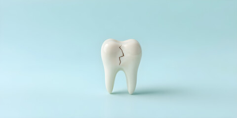 High-quality photo of illustration of single cracked tooth on clean background. Dental care, health concept. Toothache, oral hygiene, dentist symbol. Perfect dental health.