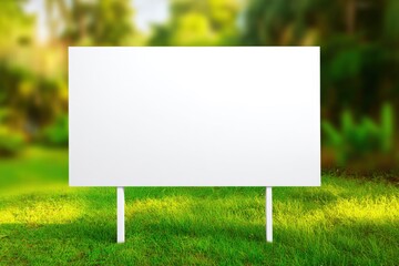 Blank White Signboard on Green Grass Background, Ideal for Real Estate, Advertising, or Marketing Campaigns