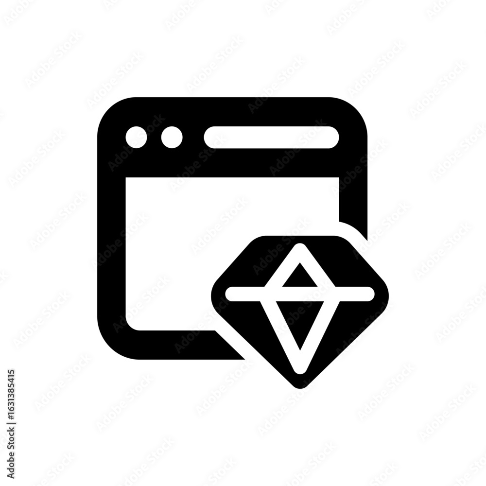 Poster browser window with three dots and a search bar and a diamond shape in the bottom right corner icon