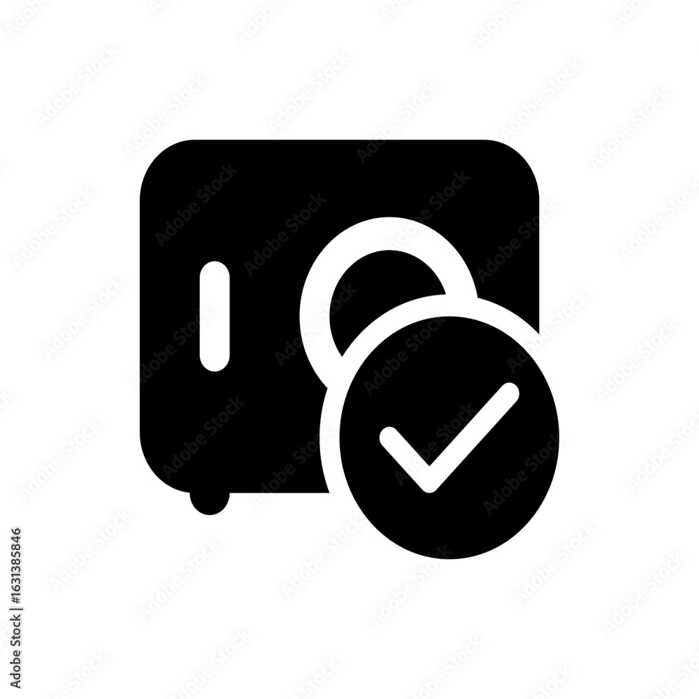 Aufkleber black safe with a white check mark overlaying it indicating security and validation of the safe box 