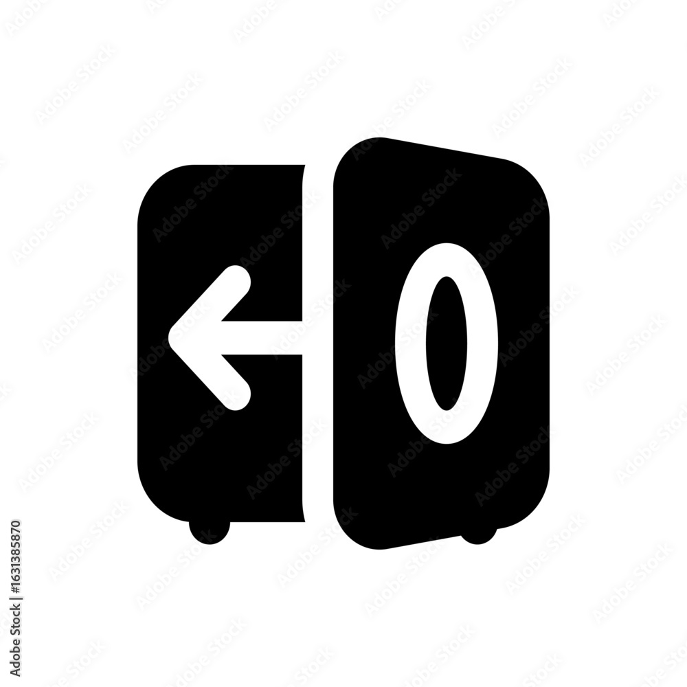 Poster black rectangular shape with rounded corners containing white arrow and zero symbols on white backgr