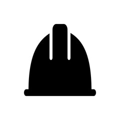 Illustration of a black construction hard hat with a brim and a top ridge on a white background design element