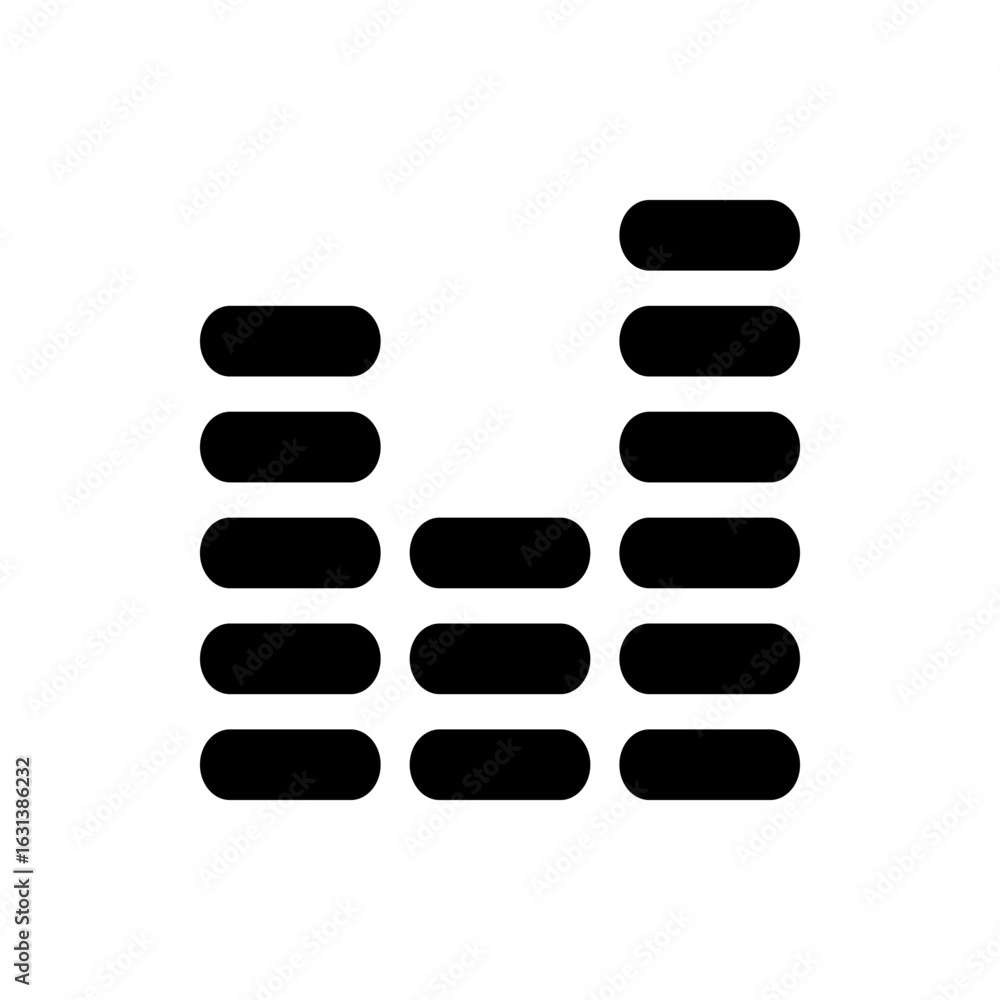 Poster black equalizer bars arranged in ascending order on a white background representing audio levels or 