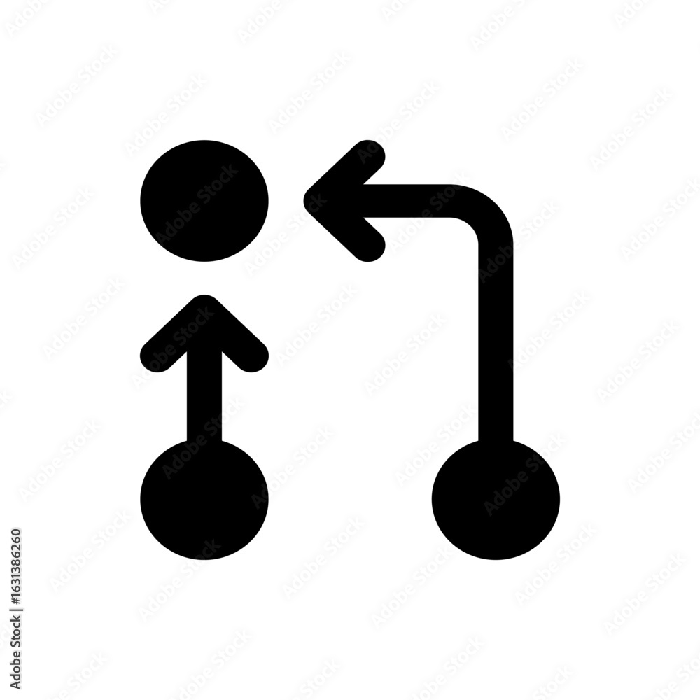 Poster illustration of an arrow pointing up with a circle above it and a bent arrow pointing left with circ