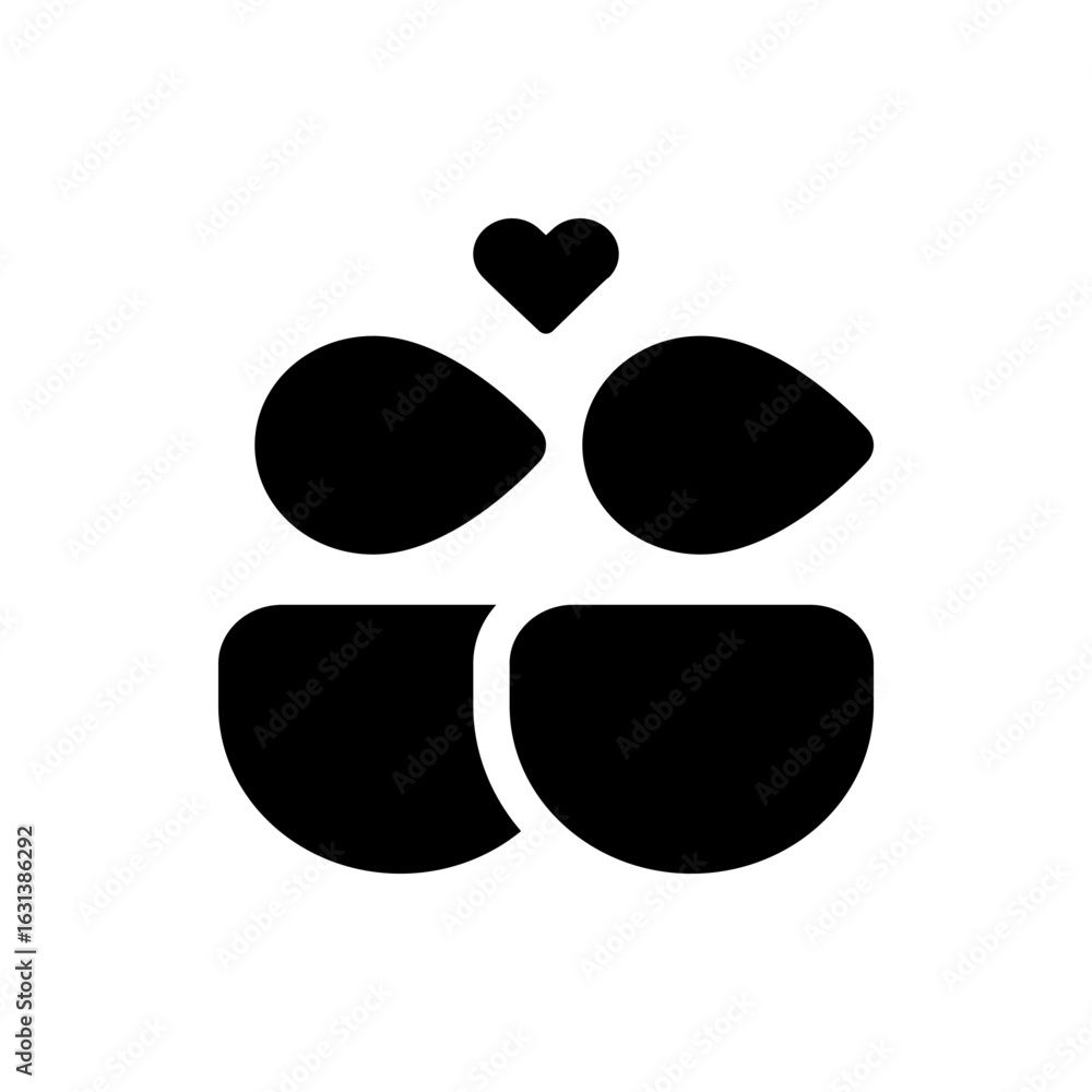 Poster illustration of a four leaf clover shape with rounded edges and a heart shape above it in black colo