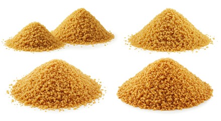 Set of Organic Coconut Sugar Piles on White – Healthy Natural Sweetener.