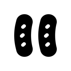 Two black oblong shapes with rounded ends and three white oval holes each on a white background design element