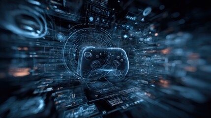 Futuristic Gaming Interface: Advanced Technology and Virtual Reality Controller Visualization in Blue Tones