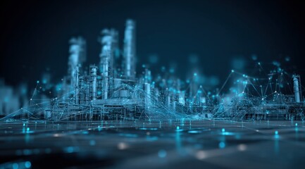 Digital Oil Refinery Network: Futuristic Energy Infrastructure with Connected Data Visualization and Industrial Technology
