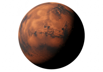 The planet mars, a red celestial body in our solar system, isolated on transparent background