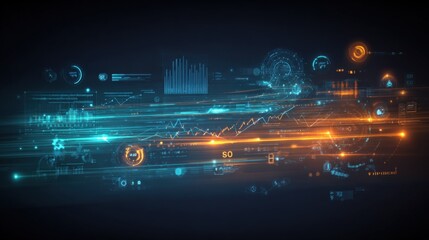 Abstract Financial Data Visualization with Digital Interface Elements and Futuristic Information Technology