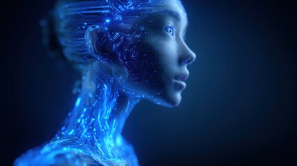 AI Humanoid Female with Glowing Cybernetic Implants: Technology of the Future