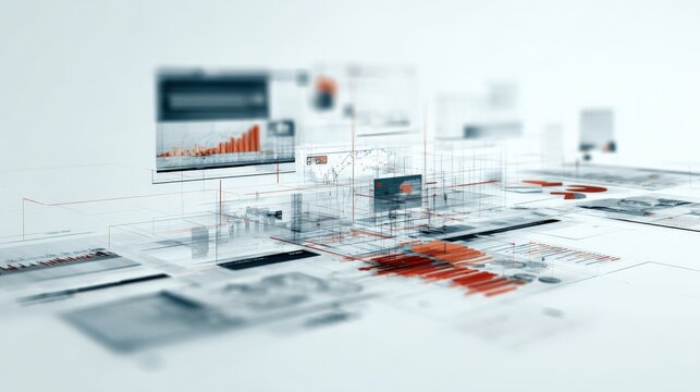 Data Visualization with Red Accents: Abstract Finance and Technology Interface Displayed on White Background