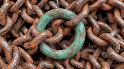 Fototapeta premium Exploring the Intricacies of Green Rings and Rusty Chains in Abstract Art Forms