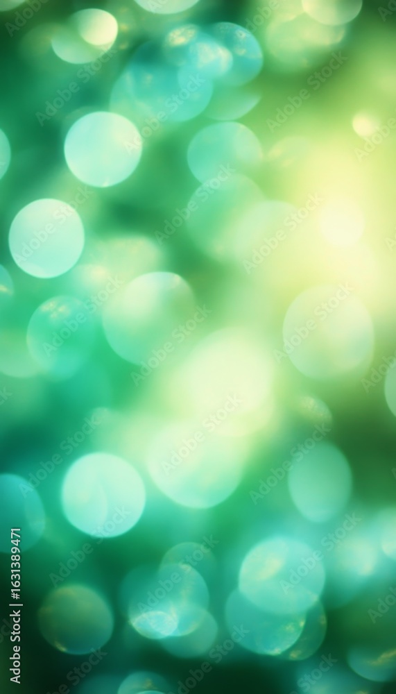 Poster abstract blur of vibrant green and yellow colors with sparkling bokeh lights in a soft focus effect