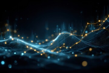 Abstract Financial Data Visualization with Line Graph, Digital Waveform, and Futuristic Technology
