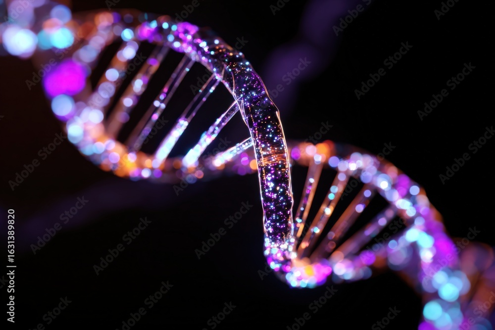 Aufkleber abstract dna helix structure with vibrant particles, representing genetic code and scientific innova
