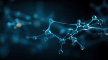 Abstract molecule structure with blue background, concept of science, medicine, technology innovation research and healthcare