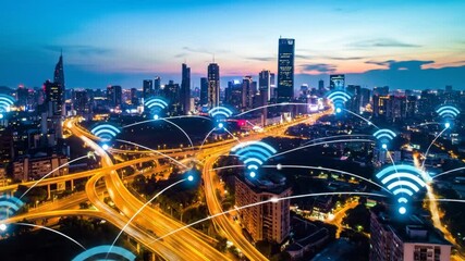 Wireless city network at night time - Powered by Adobe