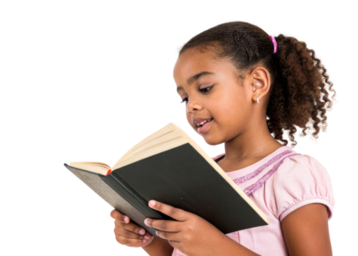 Child reading a book with a joyful expression - Powered by Adobe