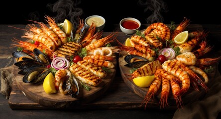 Grilled Seafood Platter with Garnish