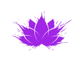 Obraz premium Silhouette of a lotus flower with purple ink splashes 