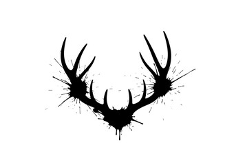 Silhouette of deer antlers with ink splashes 