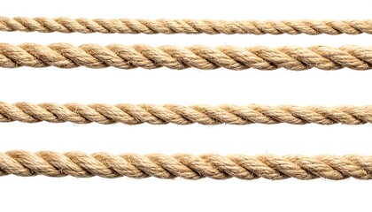Four parallel beige rope strands on white