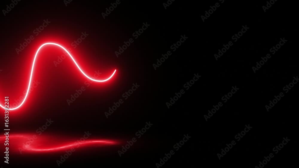 Aufkleber red color glowing neon line moving reflection on floor hi-tech design dark technology background