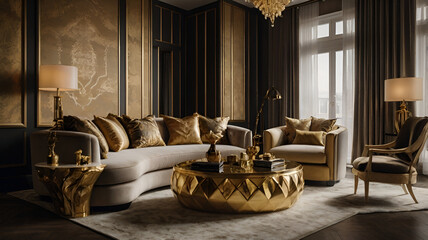 Luxury gold-accented living room