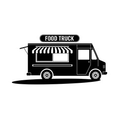 Retro Food Truck Silhouette Icon  Street Food Mobile Vendor Design