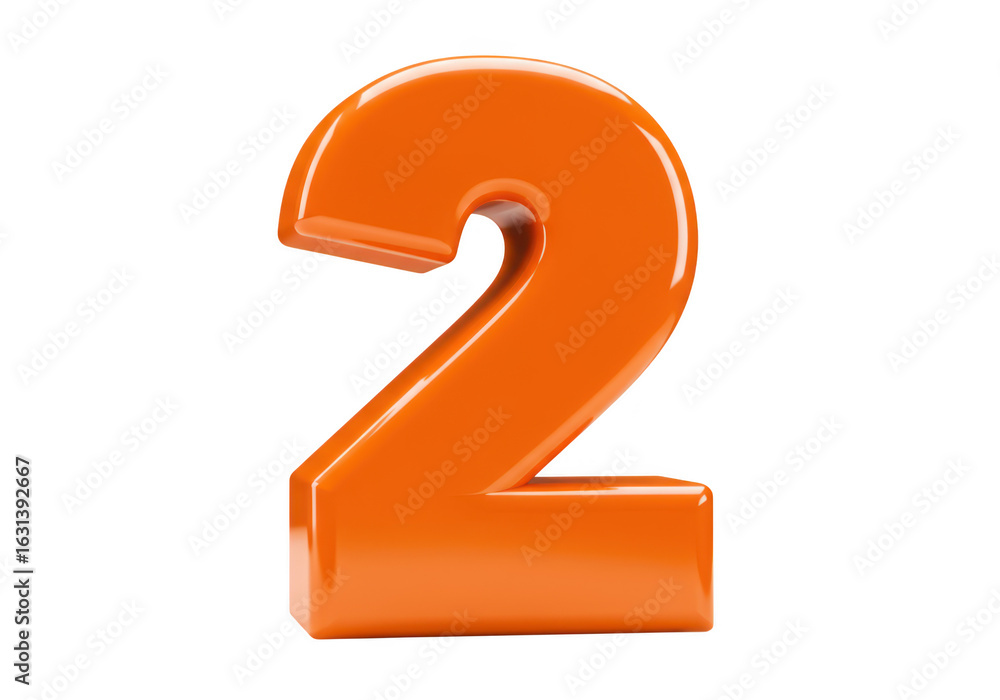 Poster orange glossy 3d number two isolated on transparent background