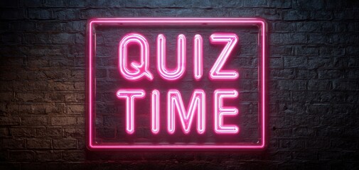 The neon sign announcing quiz time in a vibrant and inviting atmosphere.