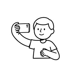 Cartoon Character Taking a Selfie – Line Art Illustration