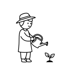 Child Watering a Small Plant