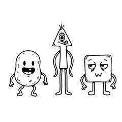Funny Cartoon Shapes Characters – Potato, Triangle, Square 