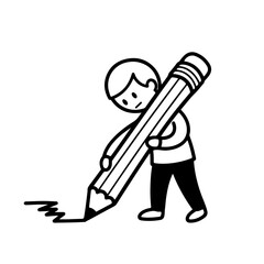 Cartoon Character Holding a Giant Pencil – Line Art Illustration